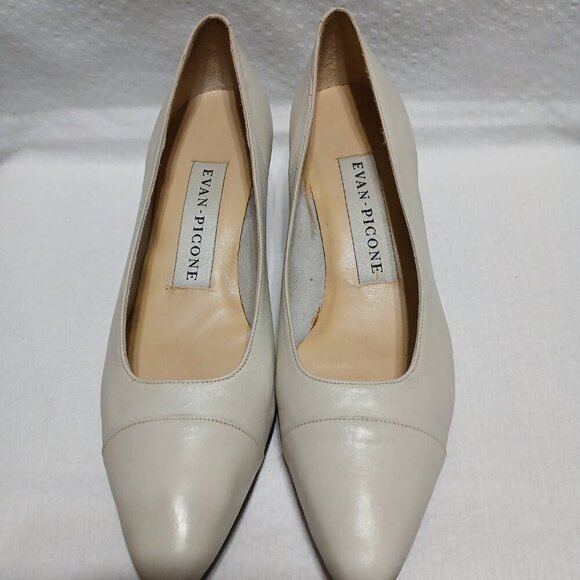 EVAN PICONE RAFFI CREAM NAPPA LEATHER SLIP ON PUMPS BLOCK HEEL SIZE 7.5 - Picture 5 of 7
